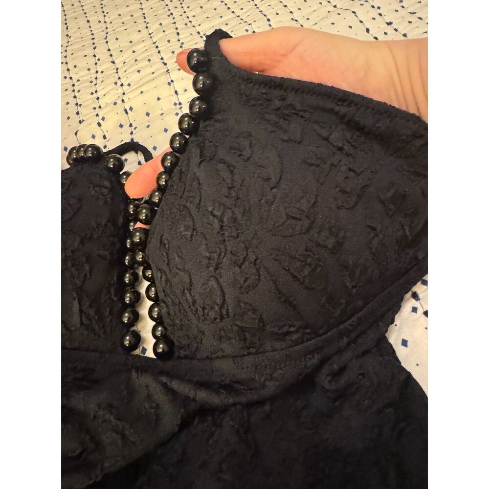 J.CREW NWT Swimsuit sz18 Black Cloque One Piece Beaded Trim Tie Neck Open Back - Picture 10 of 15